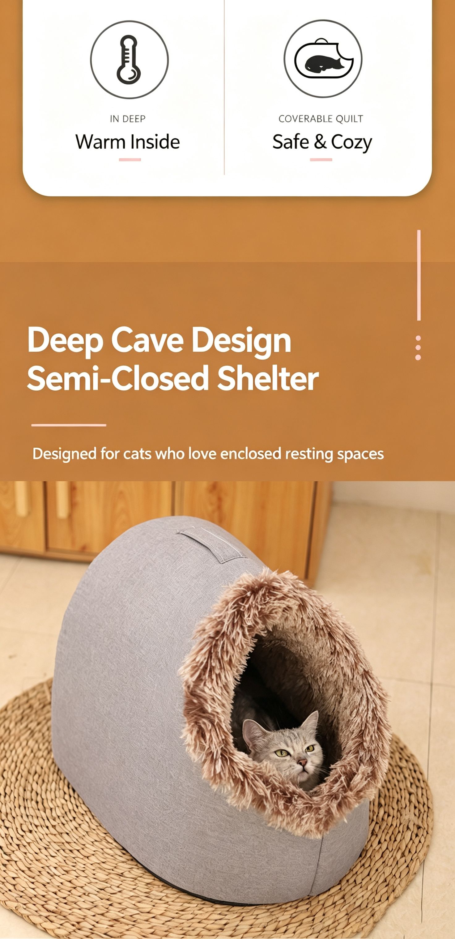 Winter thick and warm, portable plush pet nest,Large-Grey view 3