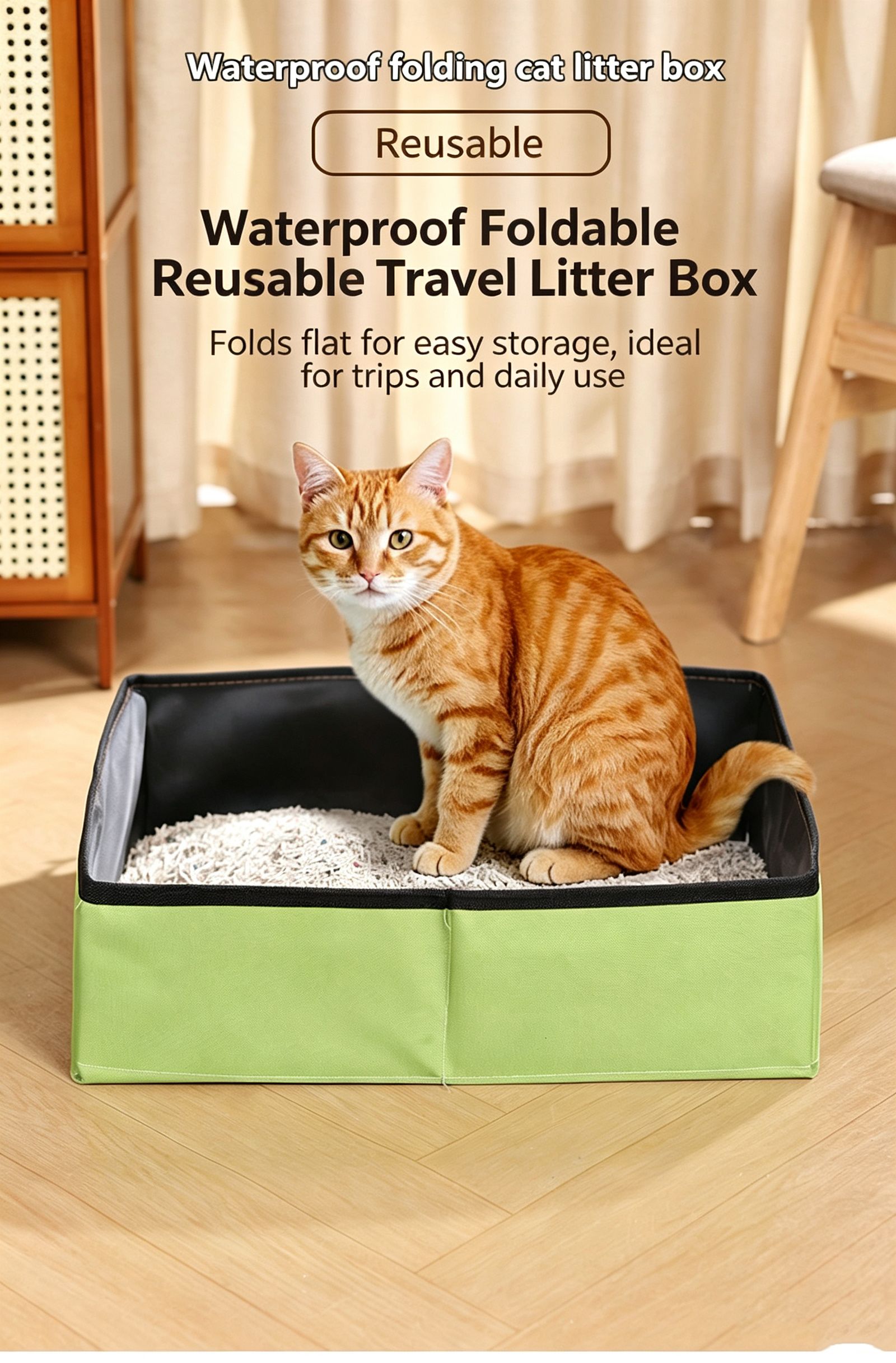 Portable Foldable Cat Litter Box for Travel,small green view 2