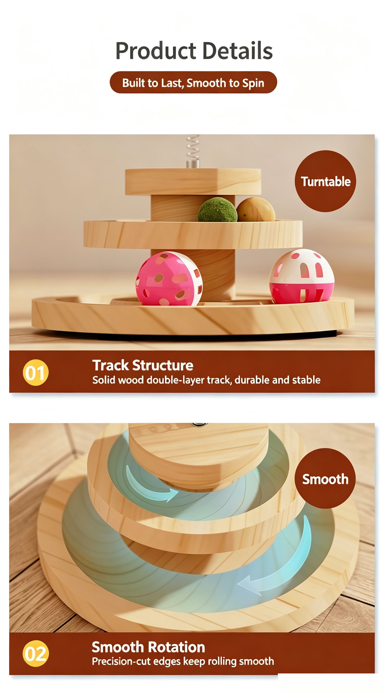 2-Layer Wooden Cat Toy Tumbling Feather Wand view 5