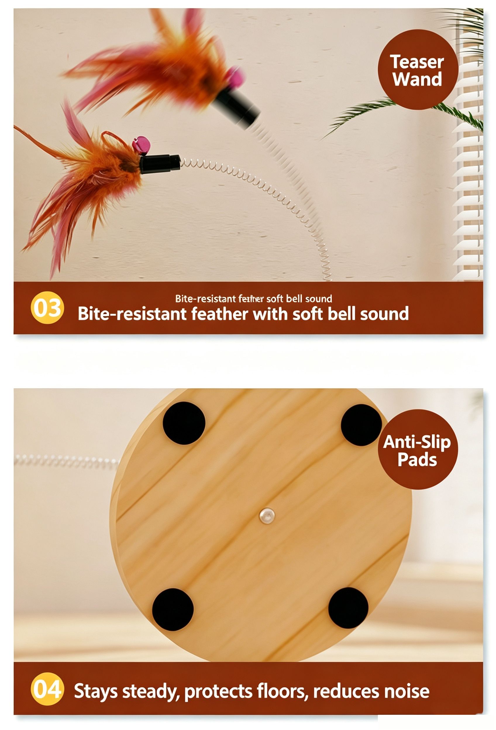 2-Layer Wooden Cat Toy Tumbling Feather Wand view 6