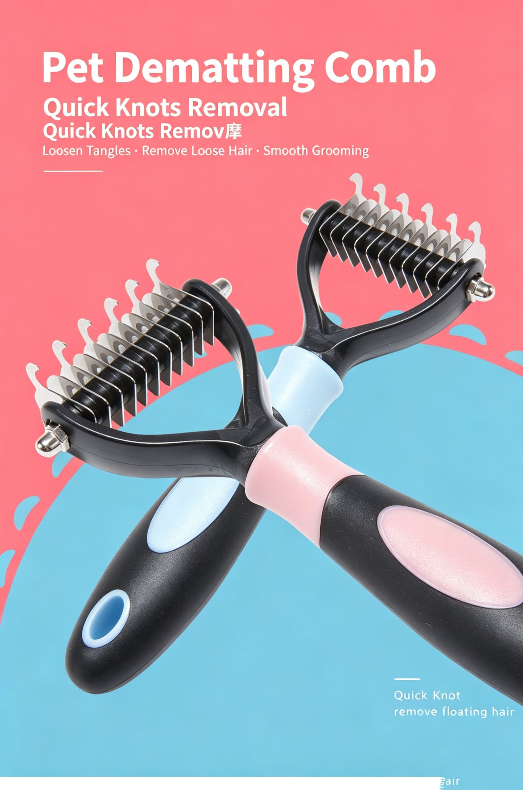 Pet Hair Removal Comb with Knot Brush view 2