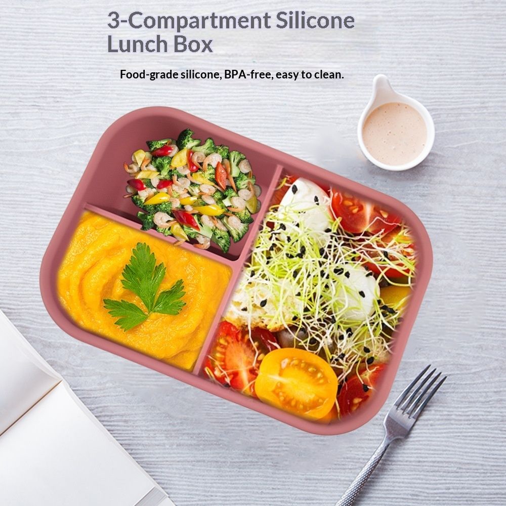 Silicone Bento Box, 3 Removable Compartments, BPA-Free, Leak-Resistant view 2