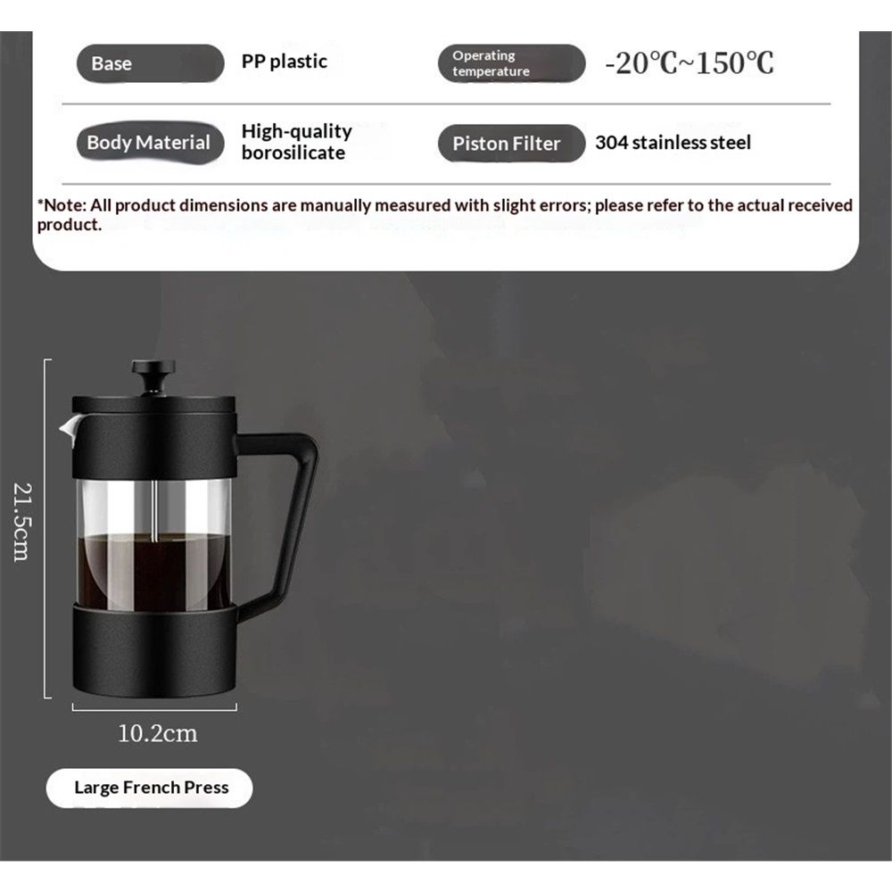 Press Coffee Maker, Heat Resistant Borosilicate Glass with Stainless Steel view 3