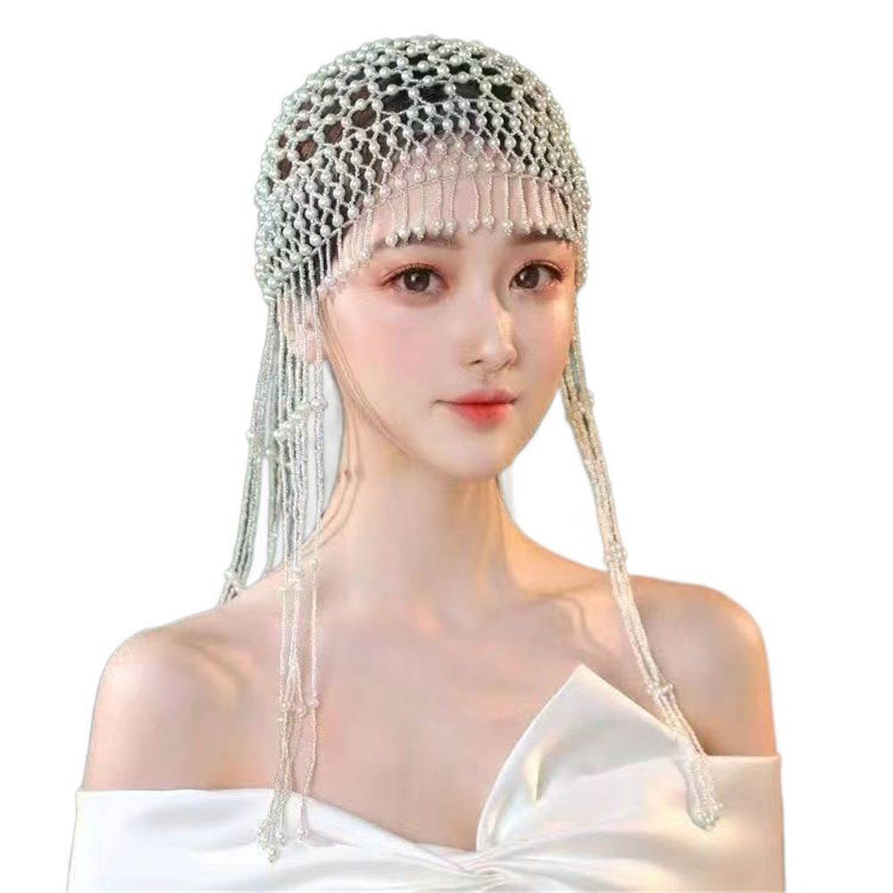 Pearl Flapper Cap Headpiece Head Chain