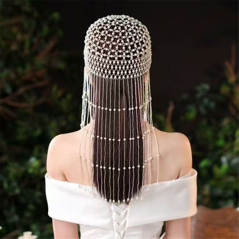 Pearl Flapper Cap Headpiece Head Chain view 3