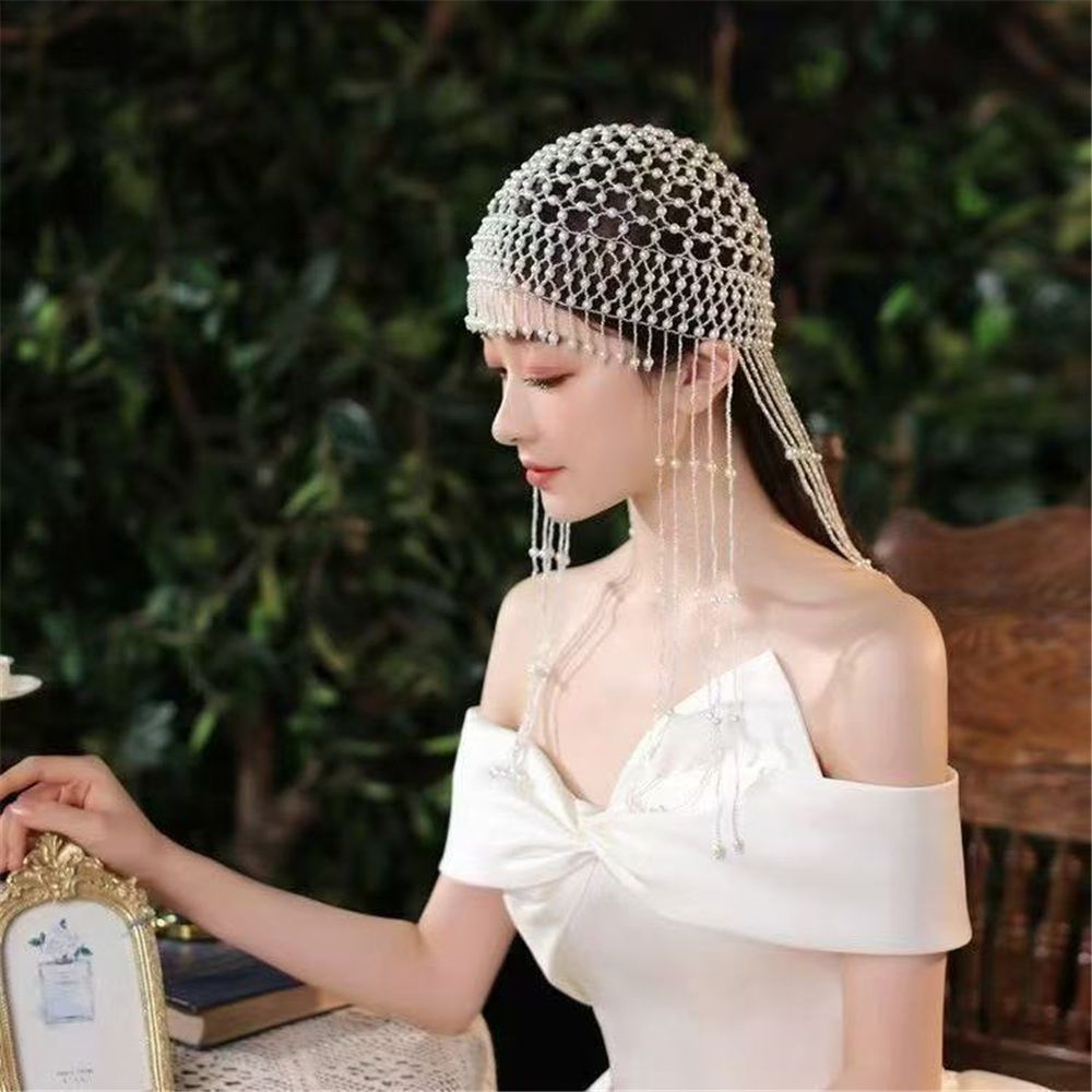 Pearl Flapper Cap Headpiece Head Chain view 5