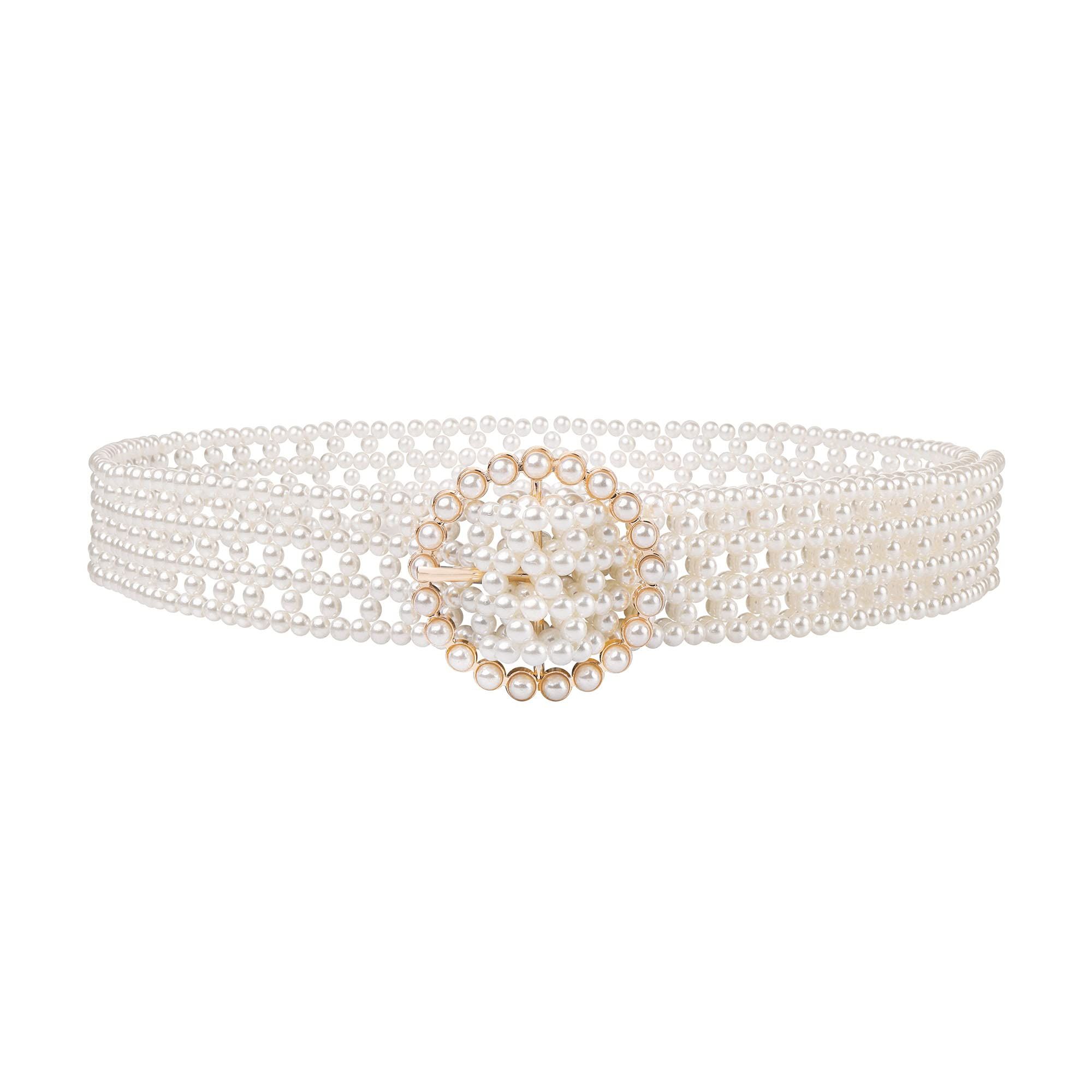 Women Bridal imitation pearl Belt White imitation Beaded Crystal Rhinestone