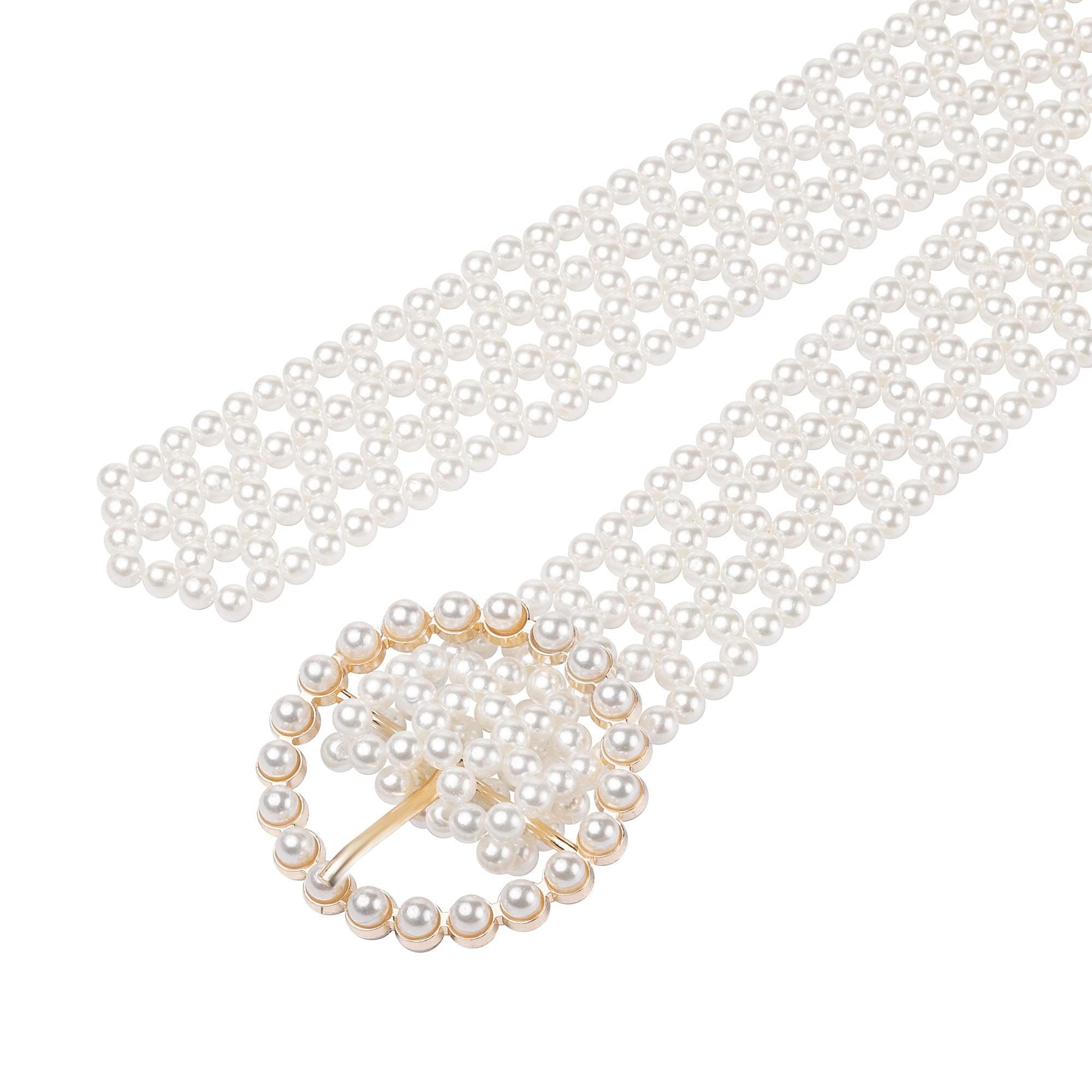 Women Bridal imitation pearl Belt White imitation Beaded Crystal Rhinestone view 3