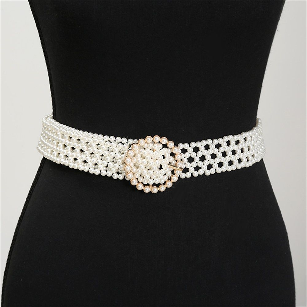 Women Bridal imitation pearl Belt White imitation Beaded Crystal Rhinestone view 4