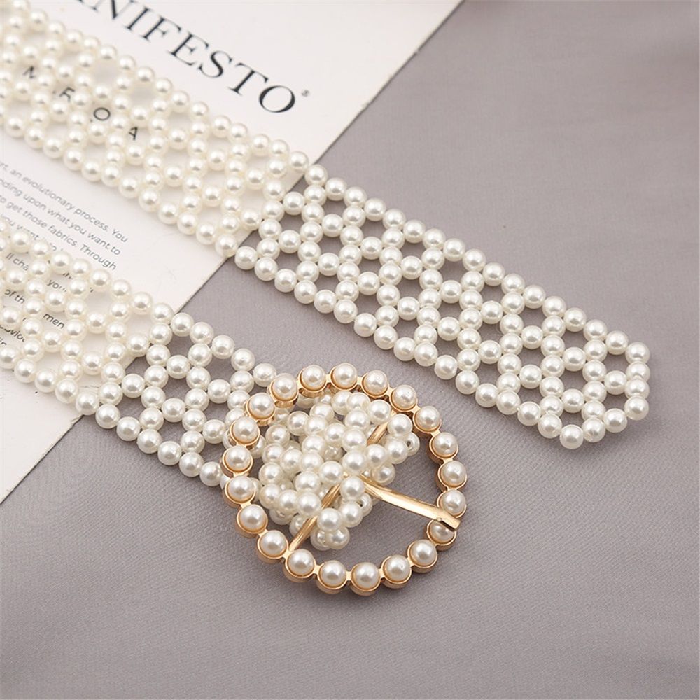 Women Bridal imitation pearl Belt White imitation Beaded Crystal Rhinestone view 5