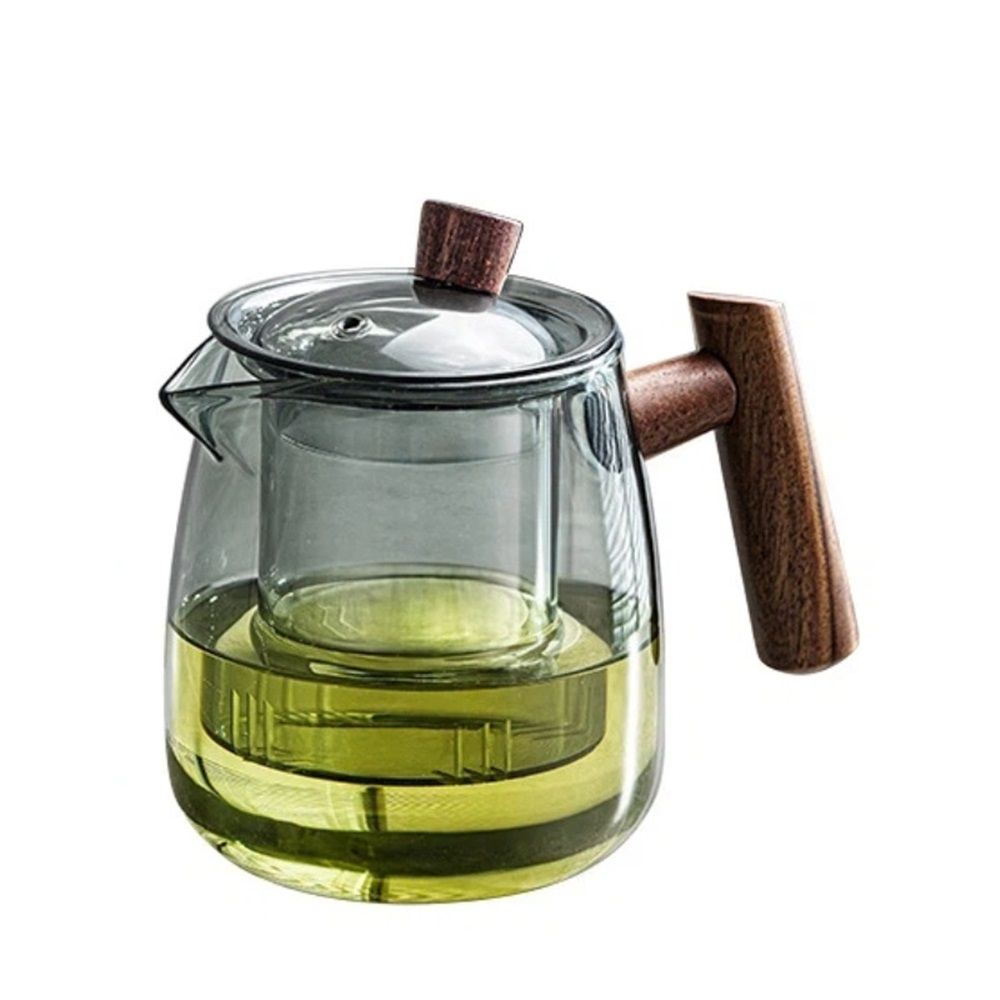 Glass Teapot,600ml Glass Tea Kettle With Wooden Handle,Stovetop & Microwave