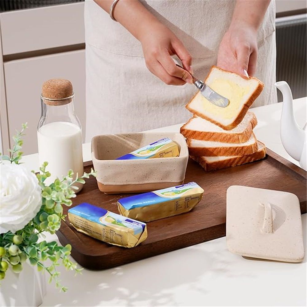 350ML Ceramic Butter Dish with Lid for Countertop view 3
