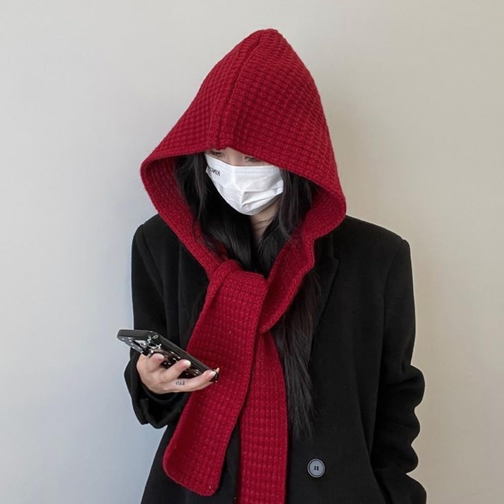 Women's Winter Knitted Hat Beanie Balaclava Hooded Cap Scarf Hat Soft Knit view 4