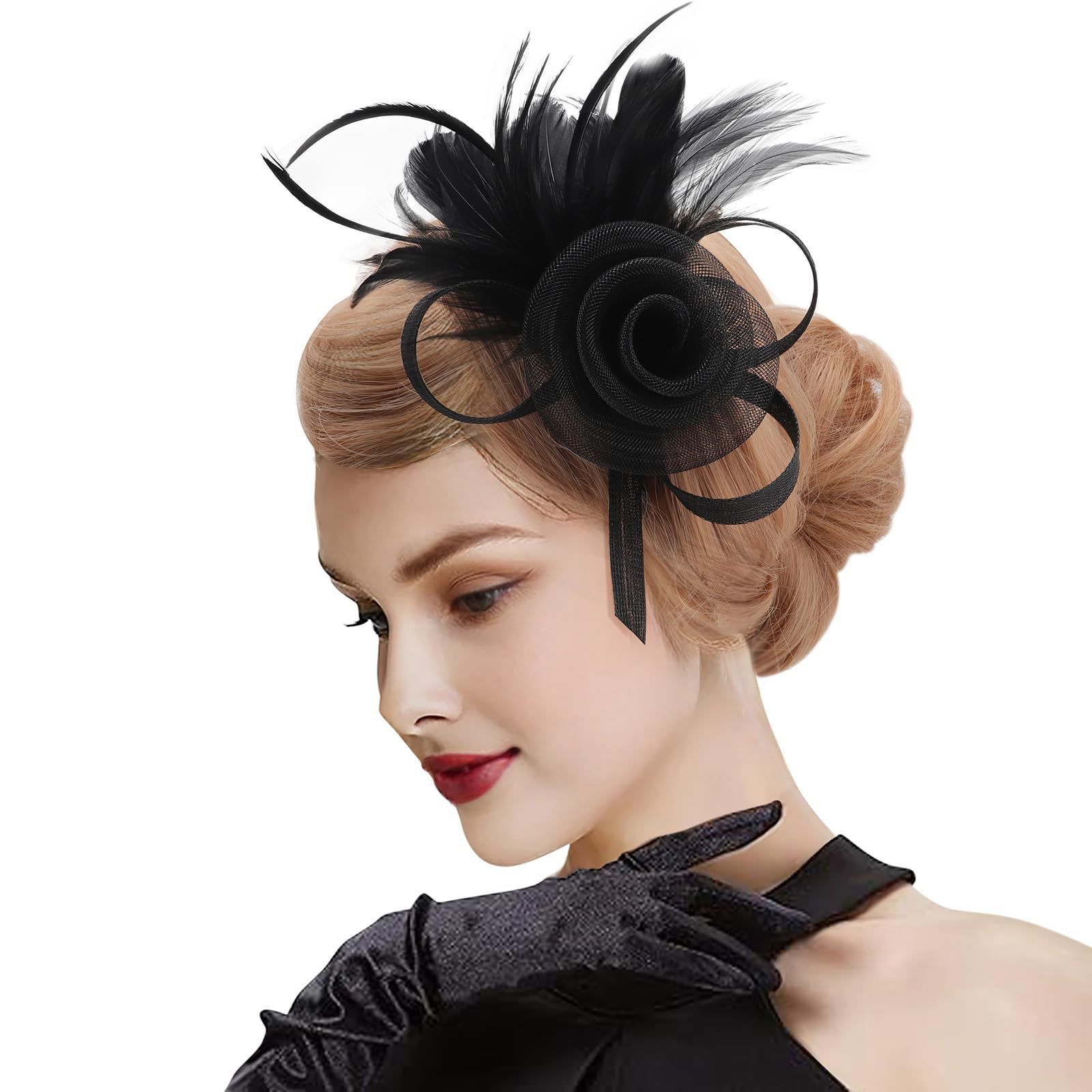 Women's Transparent Hard Yarn Charming Bridal Tea Party Hat Mesh Feather view 2