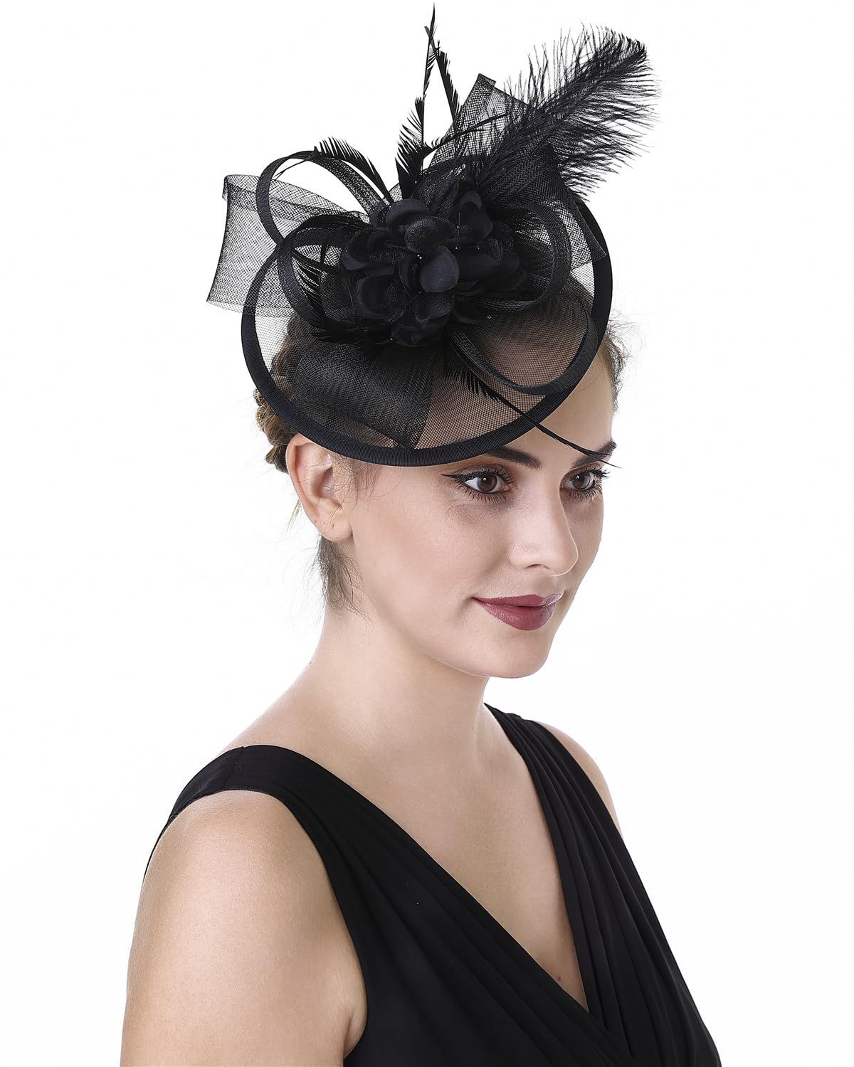Women's Transparent Hard Yarn Charming Bridal Tea Party Hat Mesh Feather view 4