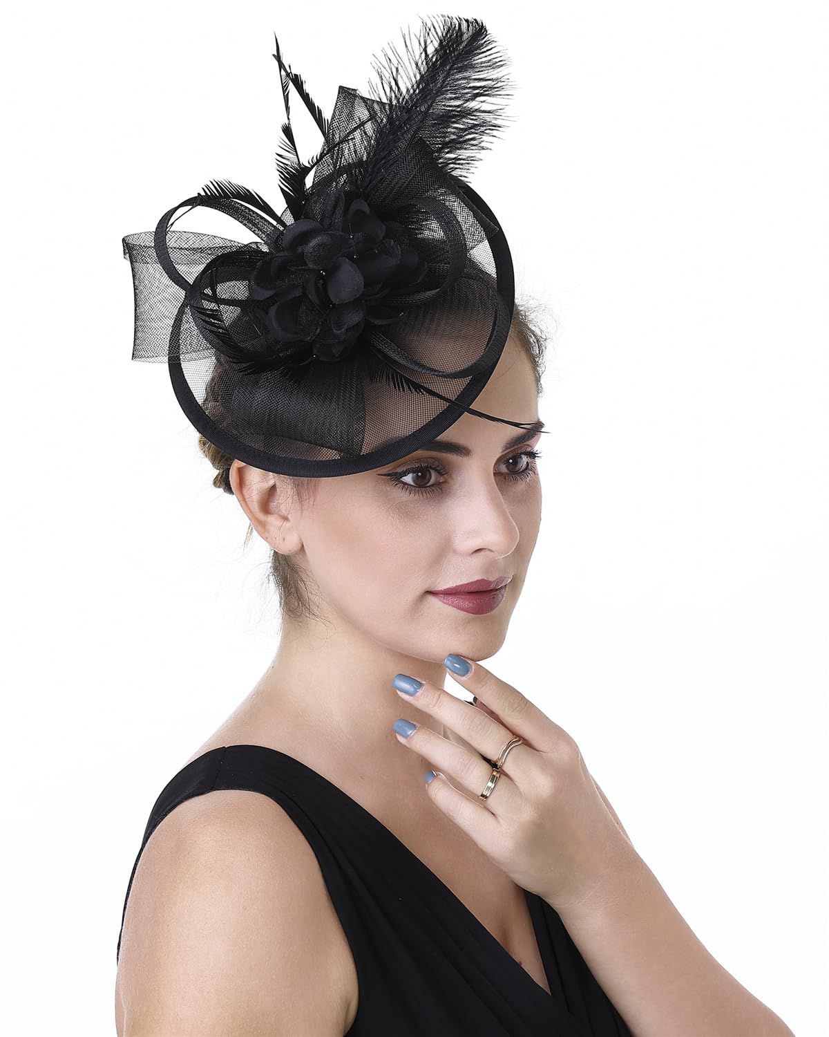 Women's Transparent Hard Yarn Charming Bridal Tea Party Hat Mesh Feather view 5
