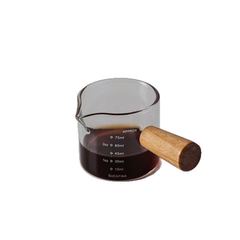 2 Pack Espresso Shot Glass 75ML Triple Pitcher Barista Single Spouts With Wood