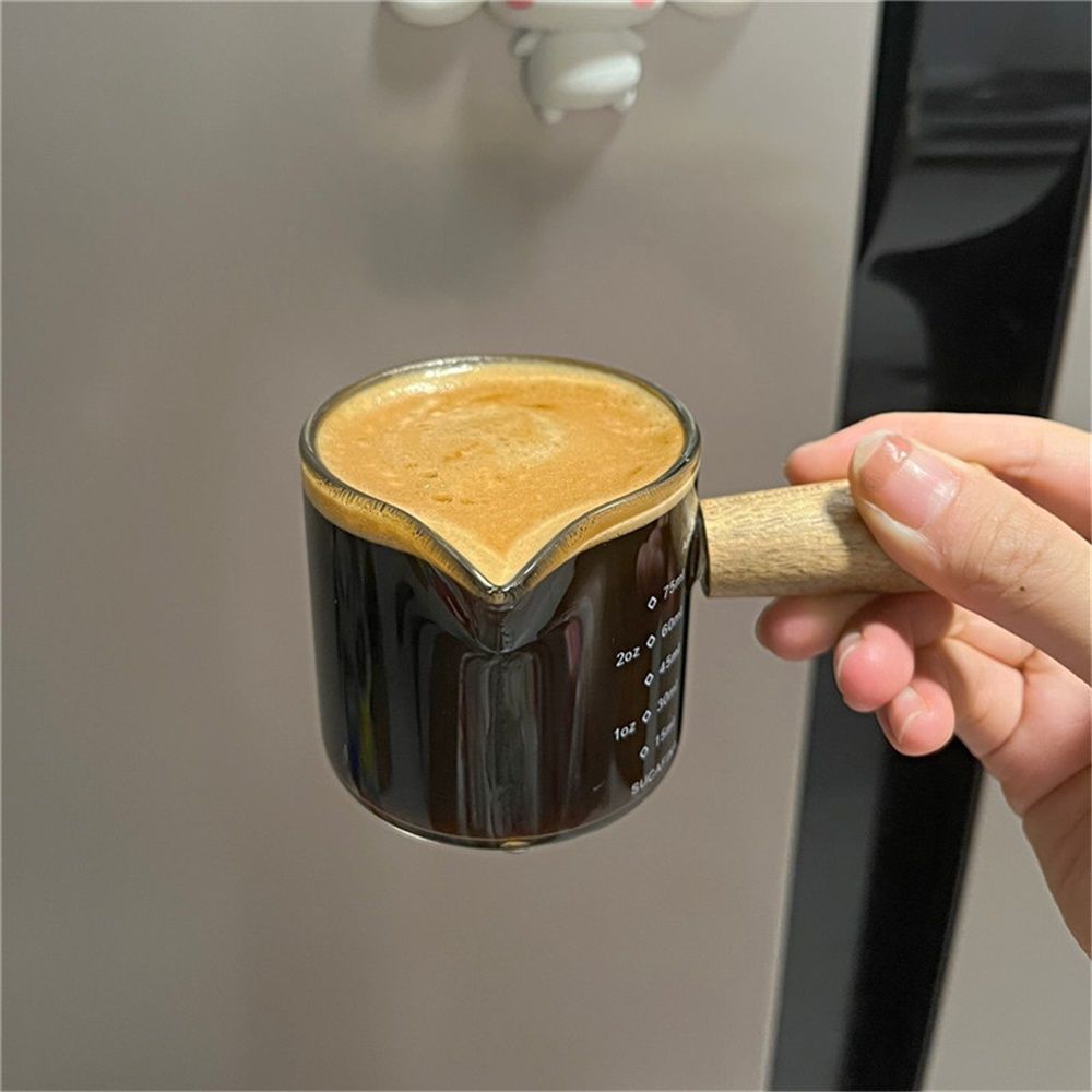 2 Pack Espresso Shot Glass 75ML Triple Pitcher Barista Single Spouts With Wood view 2