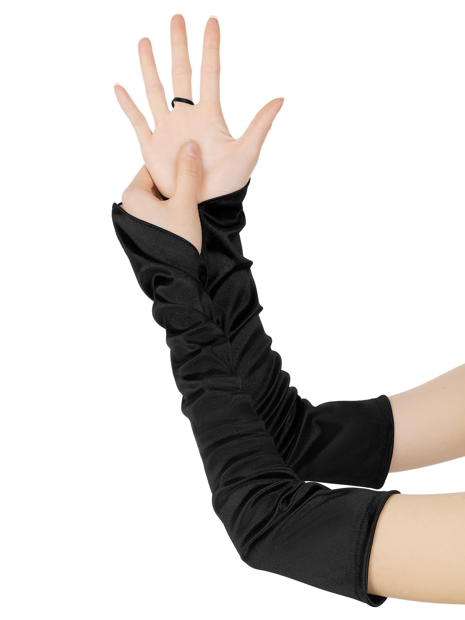 Women Long Satin Fingerless Gloves Satin Elbow Length Gloves for Bridal view 4
