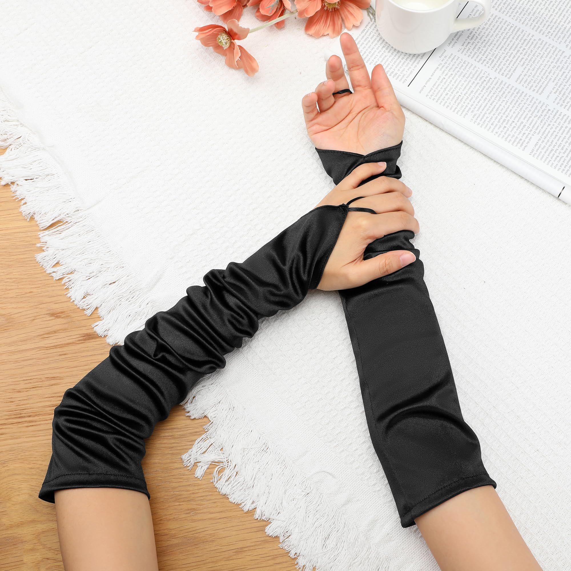 Women Long Satin Fingerless Gloves Satin Elbow Length Gloves for Bridal view 5
