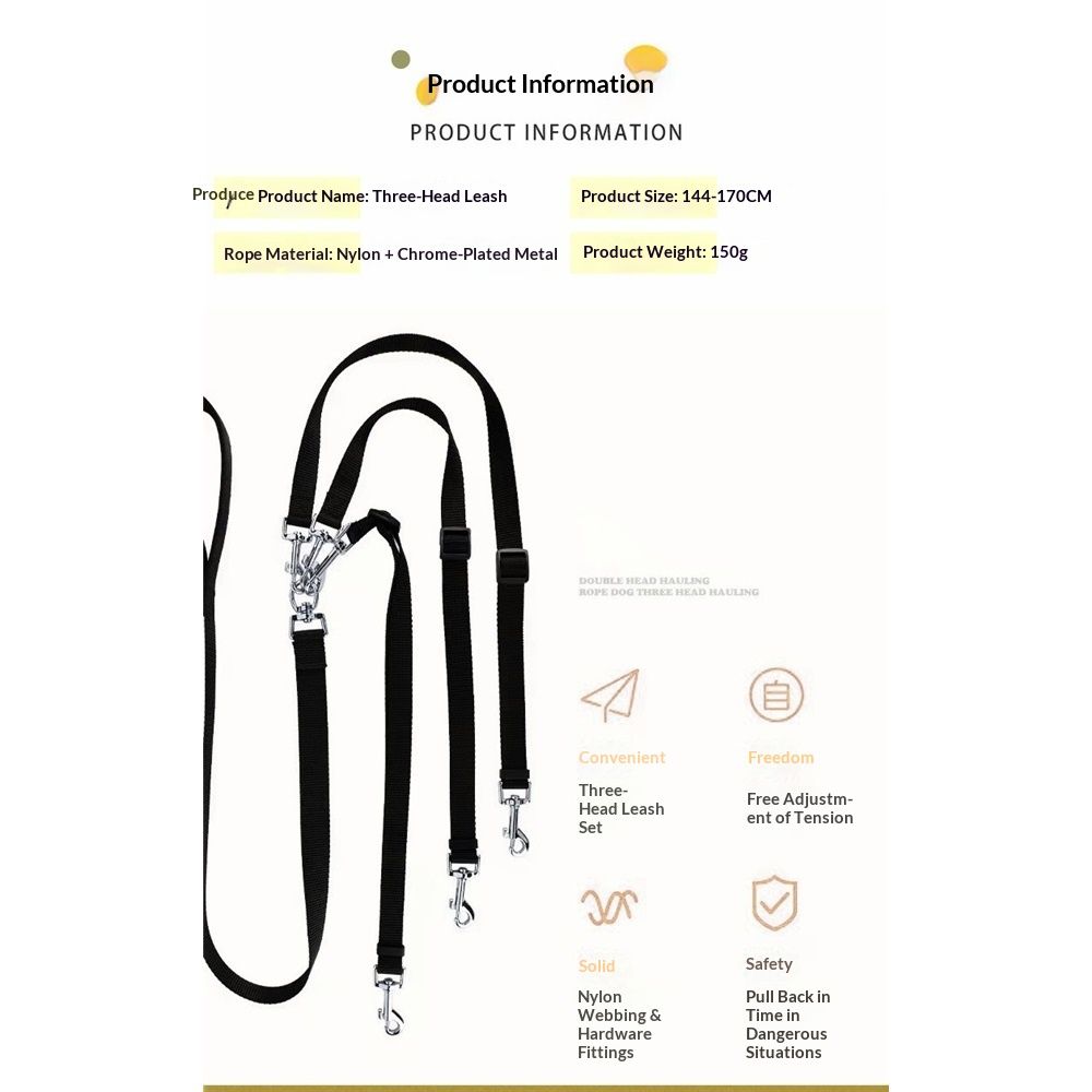 3 Way Dog Leash 3 in 1 Multiple Dog Leash Detachable Tangle Free 360° Swivel view 5