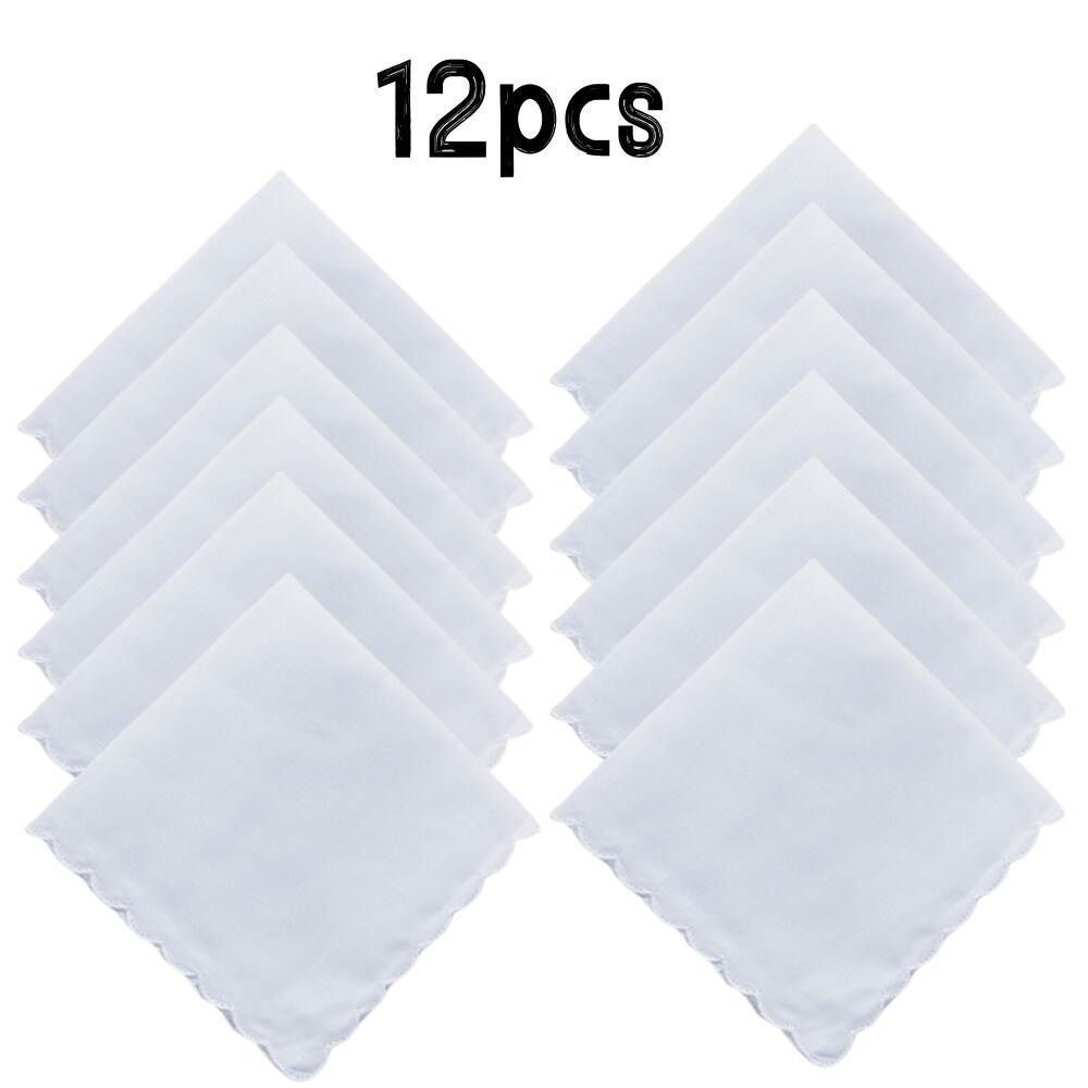 Bulk Pack Handkerchiefs, Cotton Scalloped Hankies, Pocket Square Towel, White