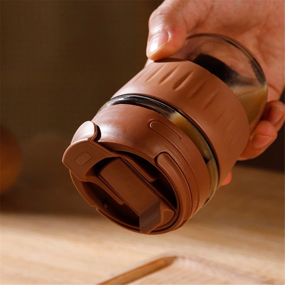 Leak proof glass coffee cup with lid lock view 2