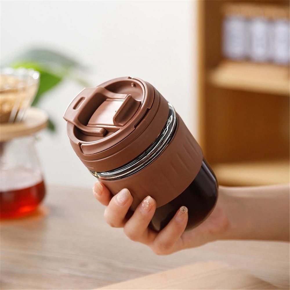 Leak proof glass coffee cup with lid lock view 3