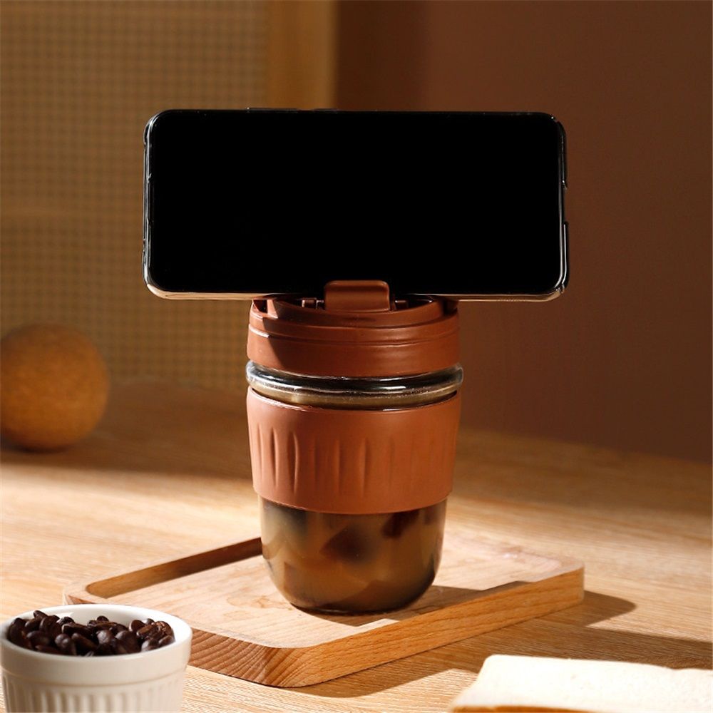 Leak proof glass coffee cup with lid lock view 4