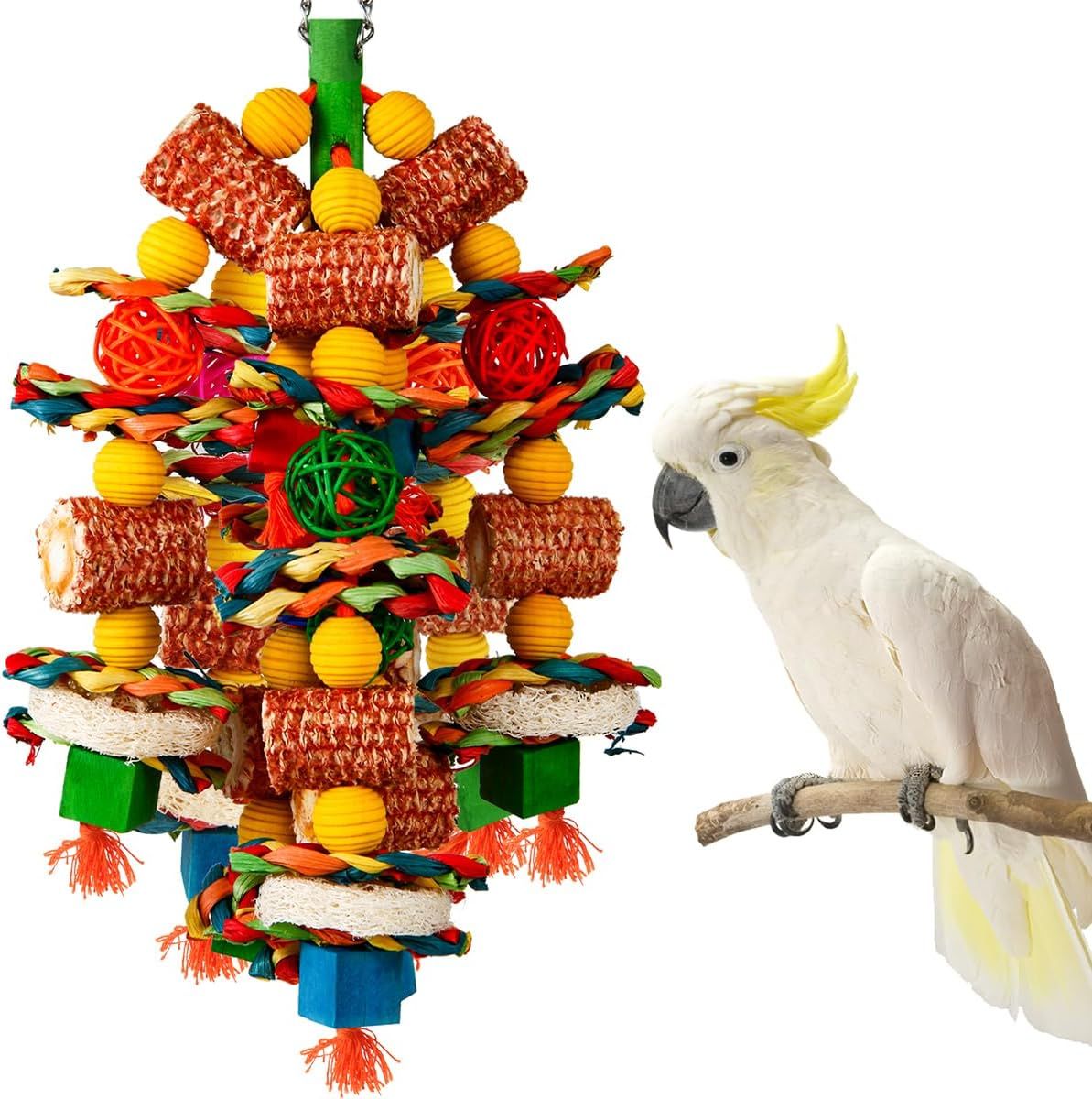 Bird Toys, Parrot Toys for Large Birds,Natural Corn cob and Loofah Slices Bird — image 1