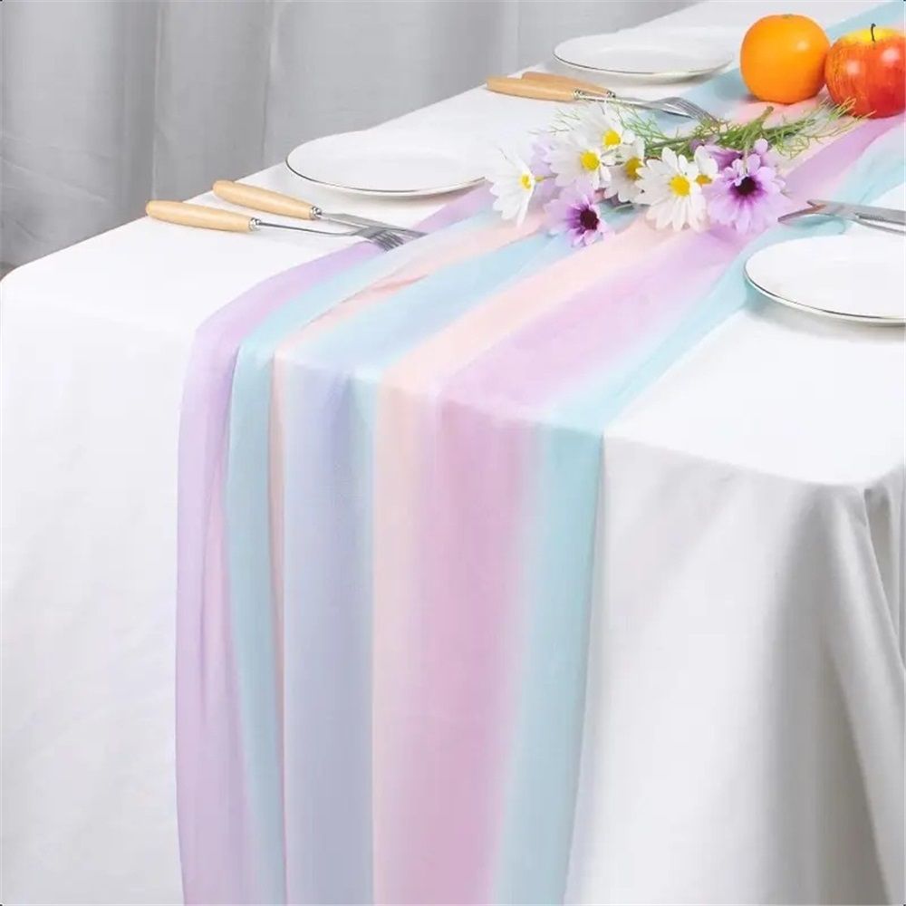 Chiffon tablecloth, rainbow stripe transparent wedding tablecloth, colorful view 3