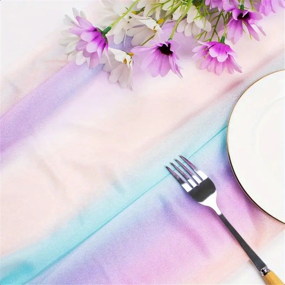Chiffon tablecloth, rainbow stripe transparent wedding tablecloth, colorful view 4
