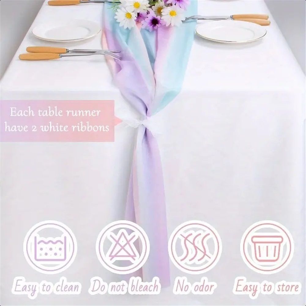 Chiffon tablecloth, rainbow stripe transparent wedding tablecloth, colorful view 5