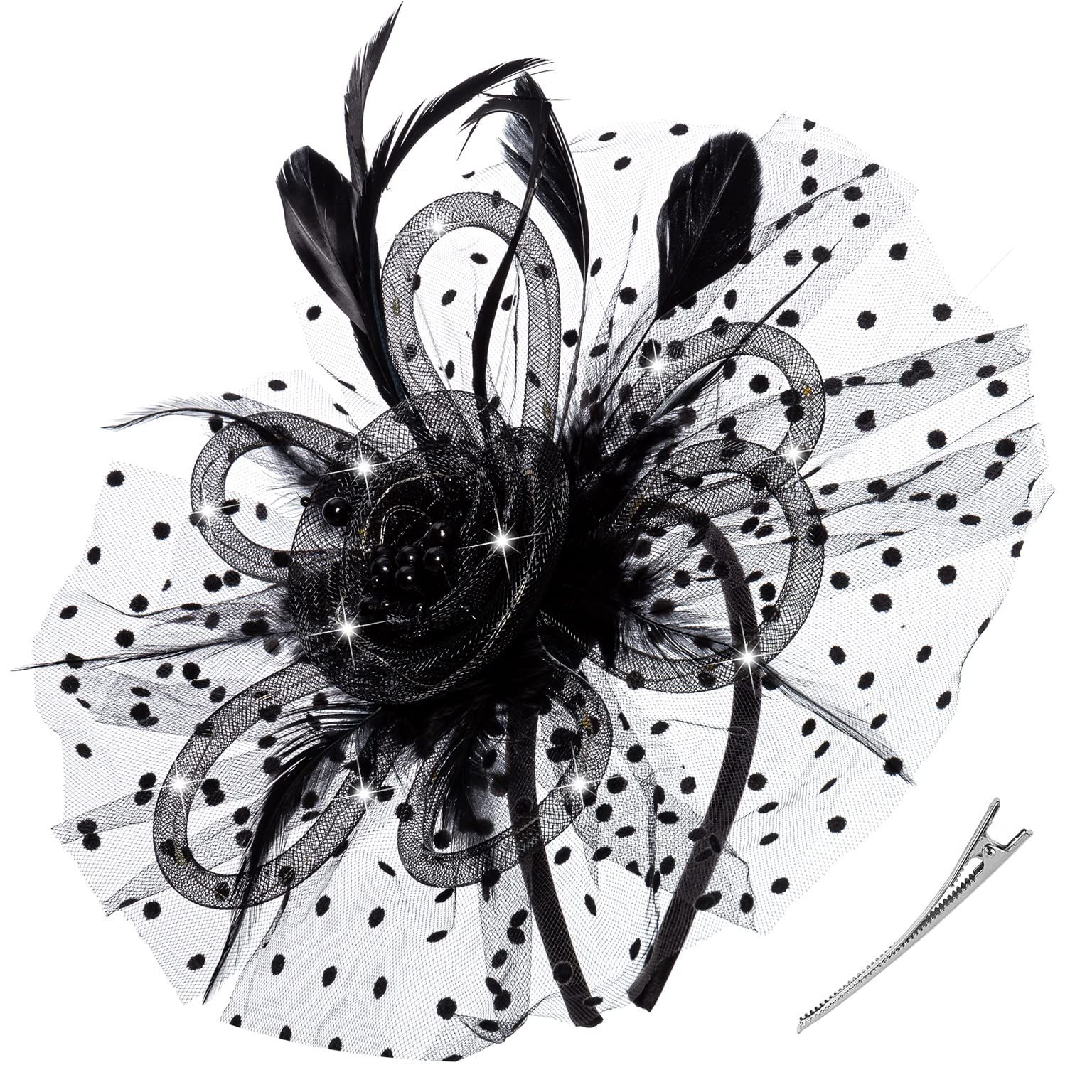 Flower Headband Feather Mesh Wedding Hair Clip for Women Tea Party Flower Mesh