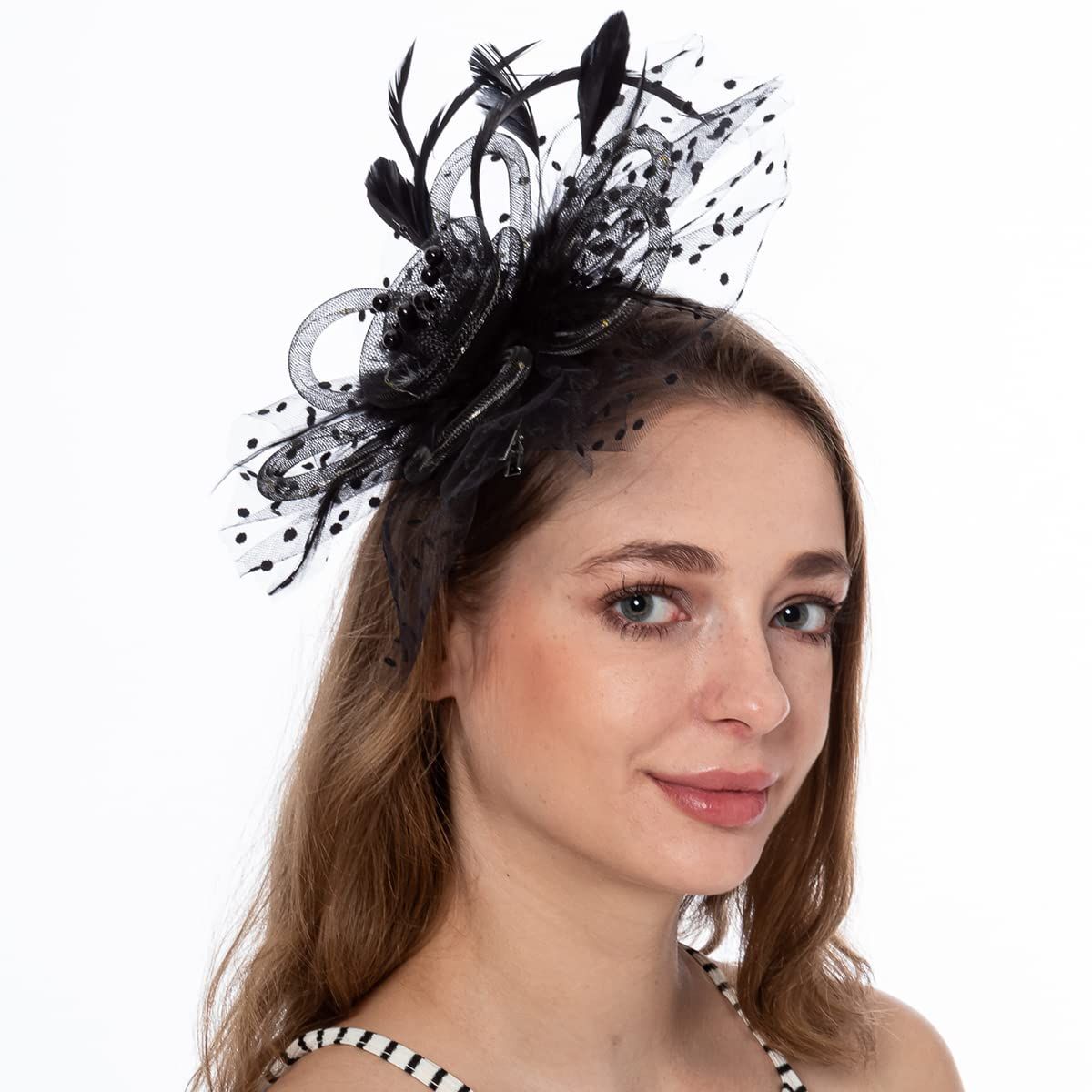Flower Headband Feather Mesh Wedding Hair Clip for Women Tea Party Flower Mesh view 4