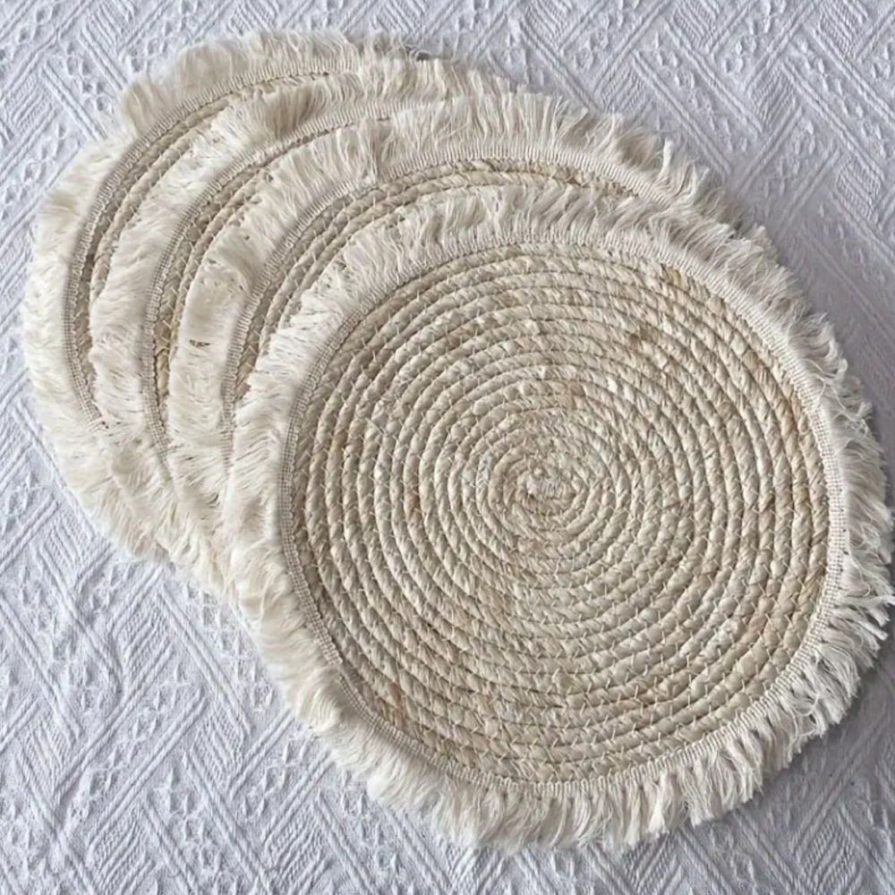 Round Placemats Set of 4 Table Mats Washable Cotton Heat Resistant for Dining