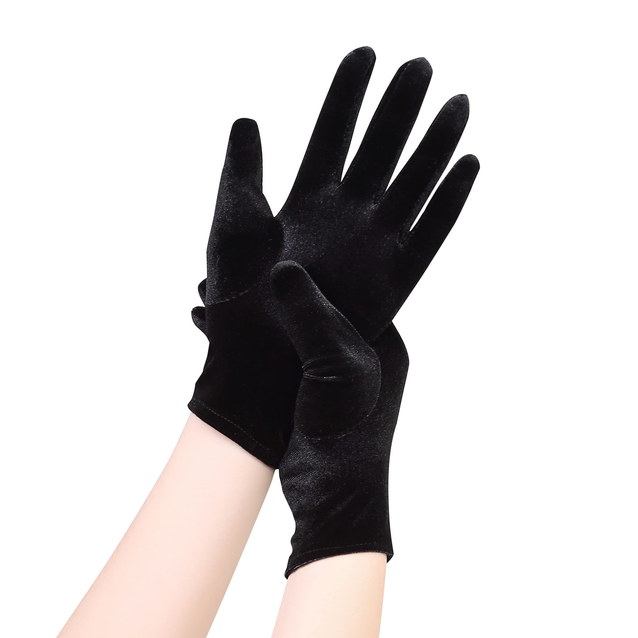 Autumn and Winter Women's Golden Velvet Gloves Elastic Velvet Gloves Outdoor view 2