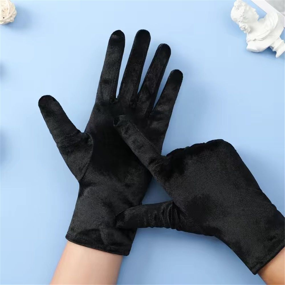 Autumn and Winter Women's Golden Velvet Gloves Elastic Velvet Gloves Outdoor view 3