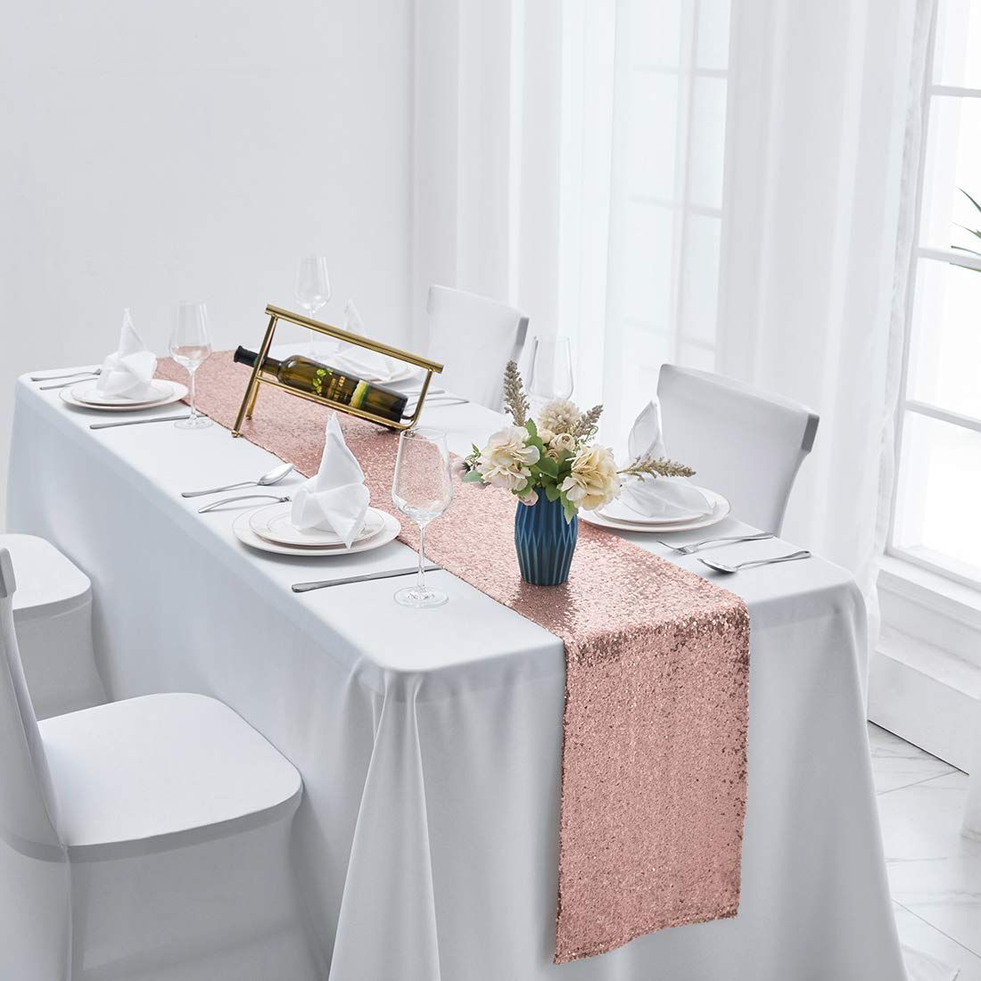 2 Packs 30*120cm Rose Gold Sequin Table Runner view 3