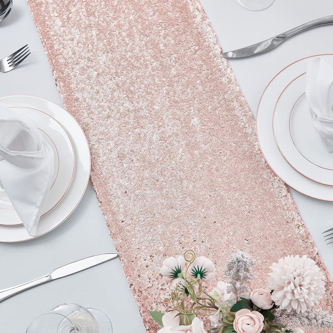 2 Packs 30*120cm Rose Gold Sequin Table Runner view 4