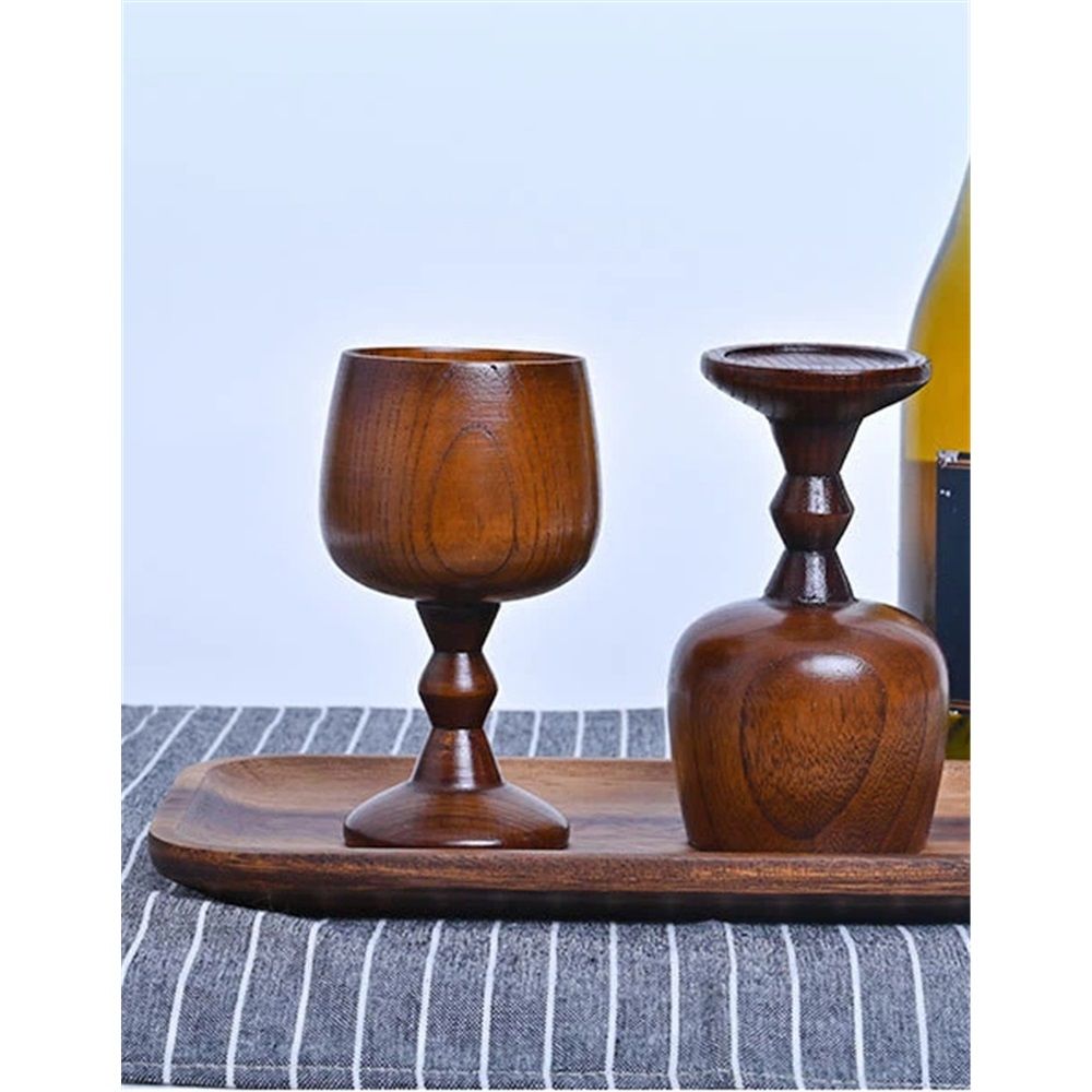 2 pack Hand-made Wooden Wine Goblet Drinking Cup view 2