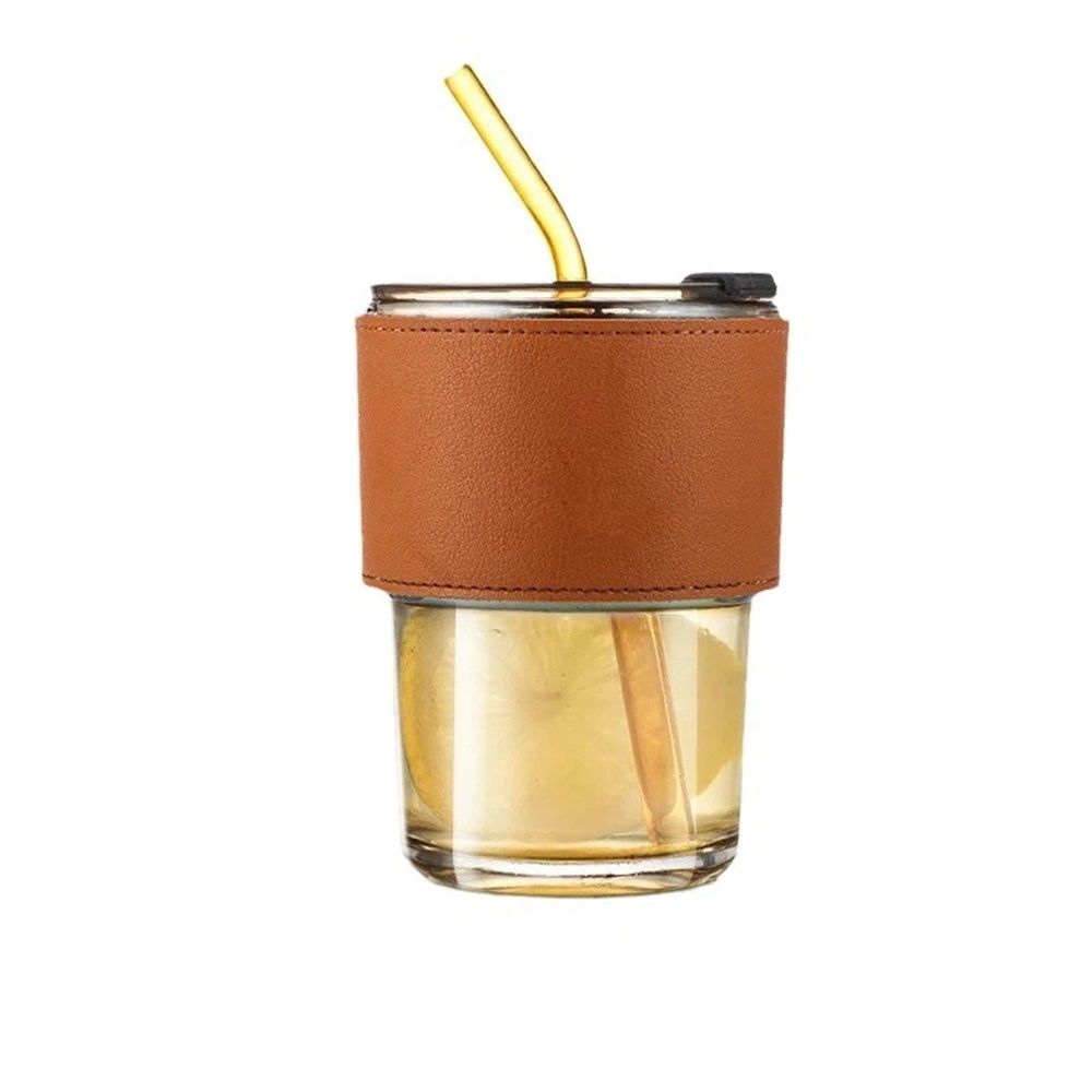 2 packs 14oz Glass Coffee Tumbler with Straw and Lid view 2