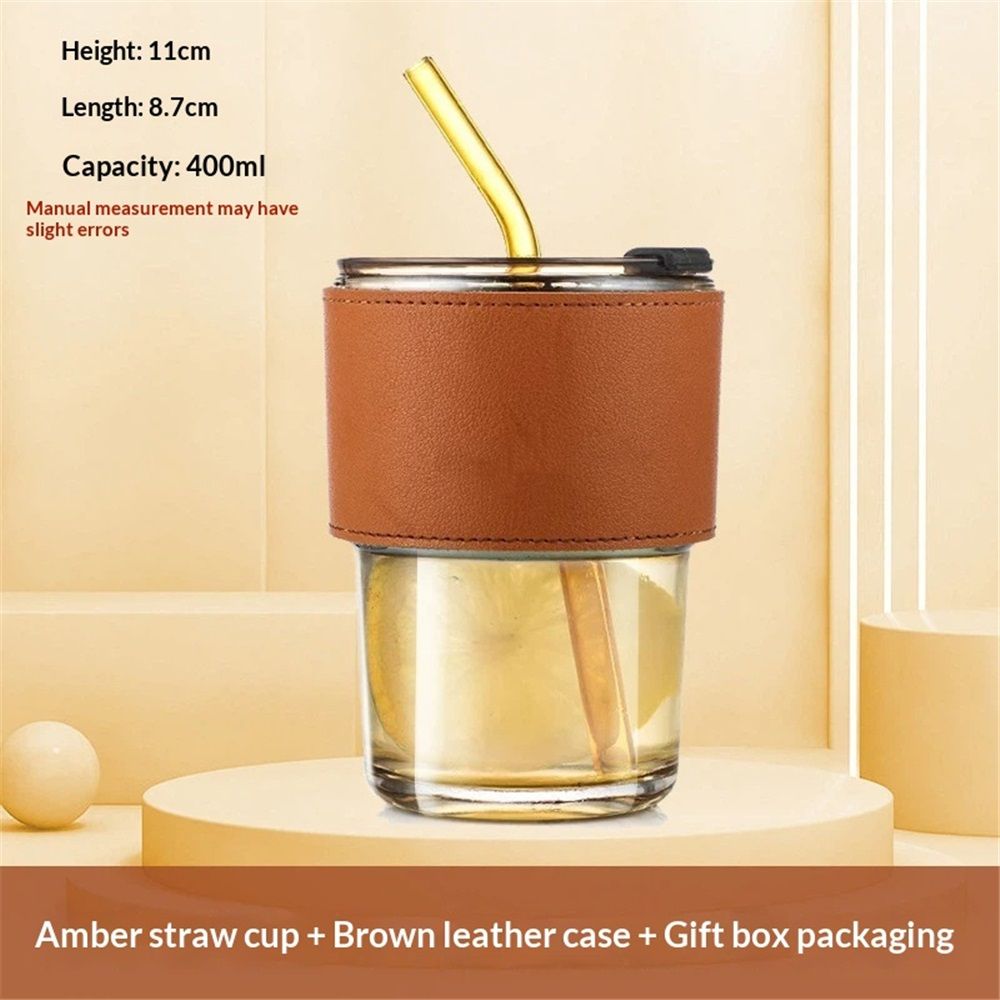 2 packs 14oz Glass Coffee Tumbler with Straw and Lid view 3