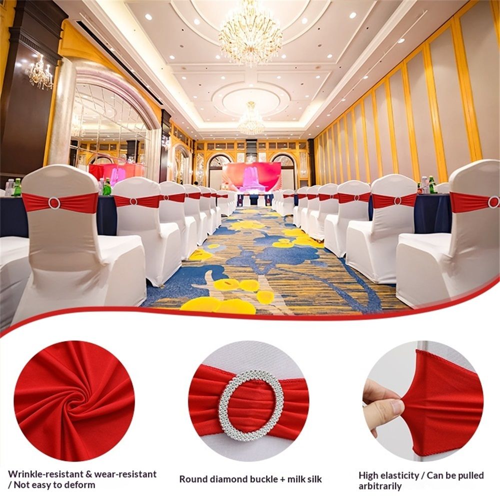 Pack of 10 polyester Chair Sashes Bow Premium Stretch Chair Cover Band with view 3