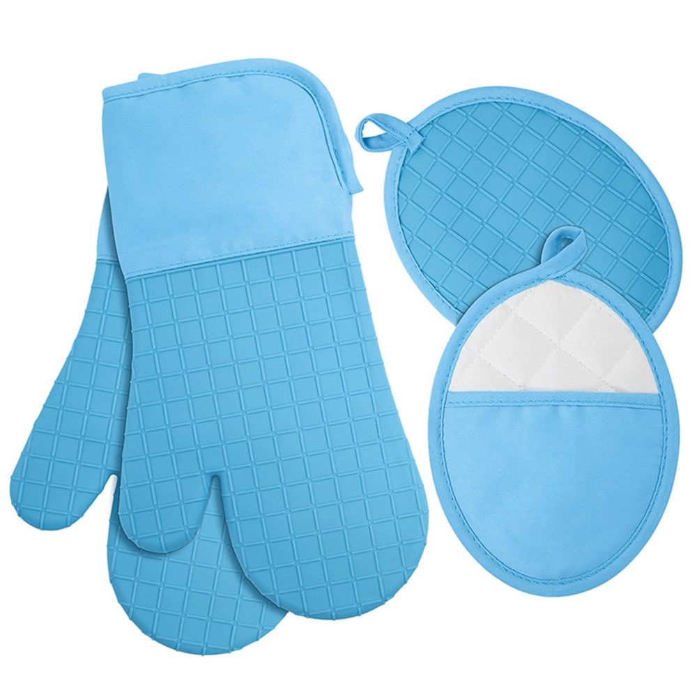 BPA-Free Soft Silicone 4 Piece Oven Mitts & Pot Holders Set - Ultra Heat