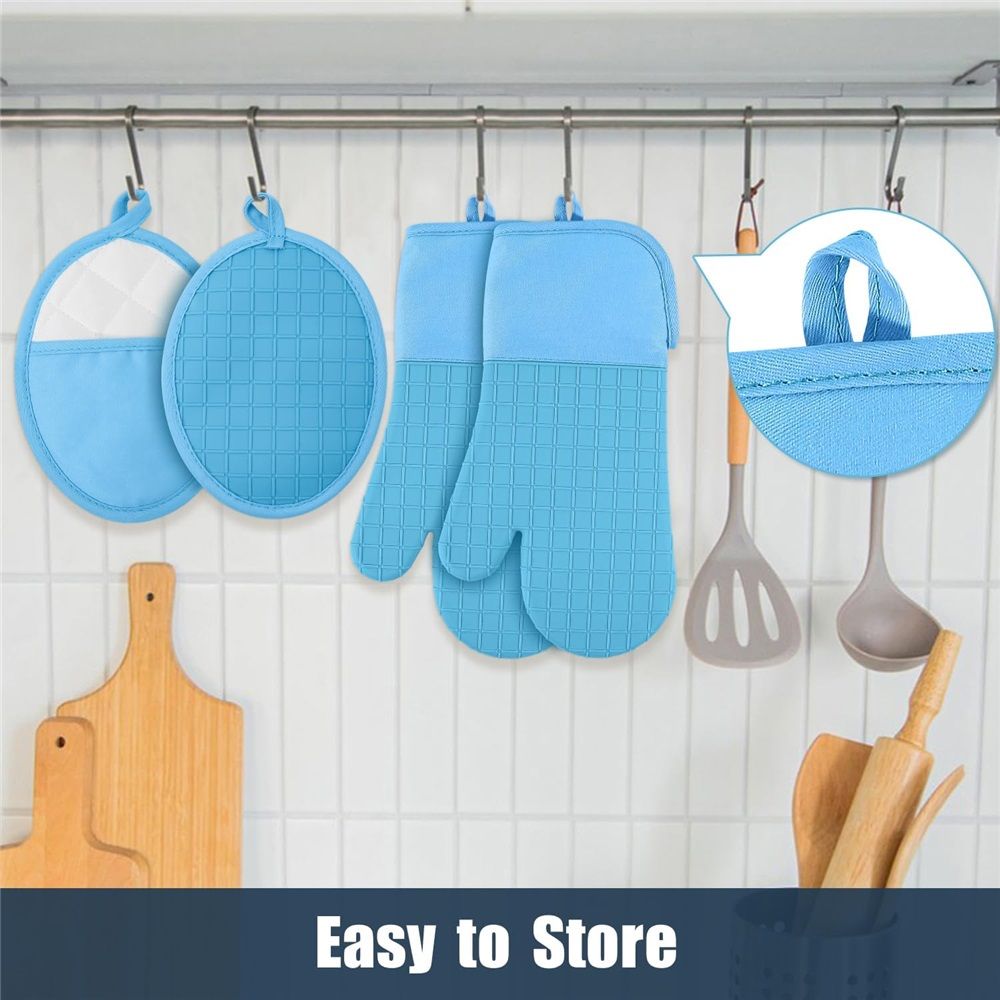 BPA-Free Soft Silicone 4 Piece Oven Mitts & Pot Holders Set - Ultra Heat view 5