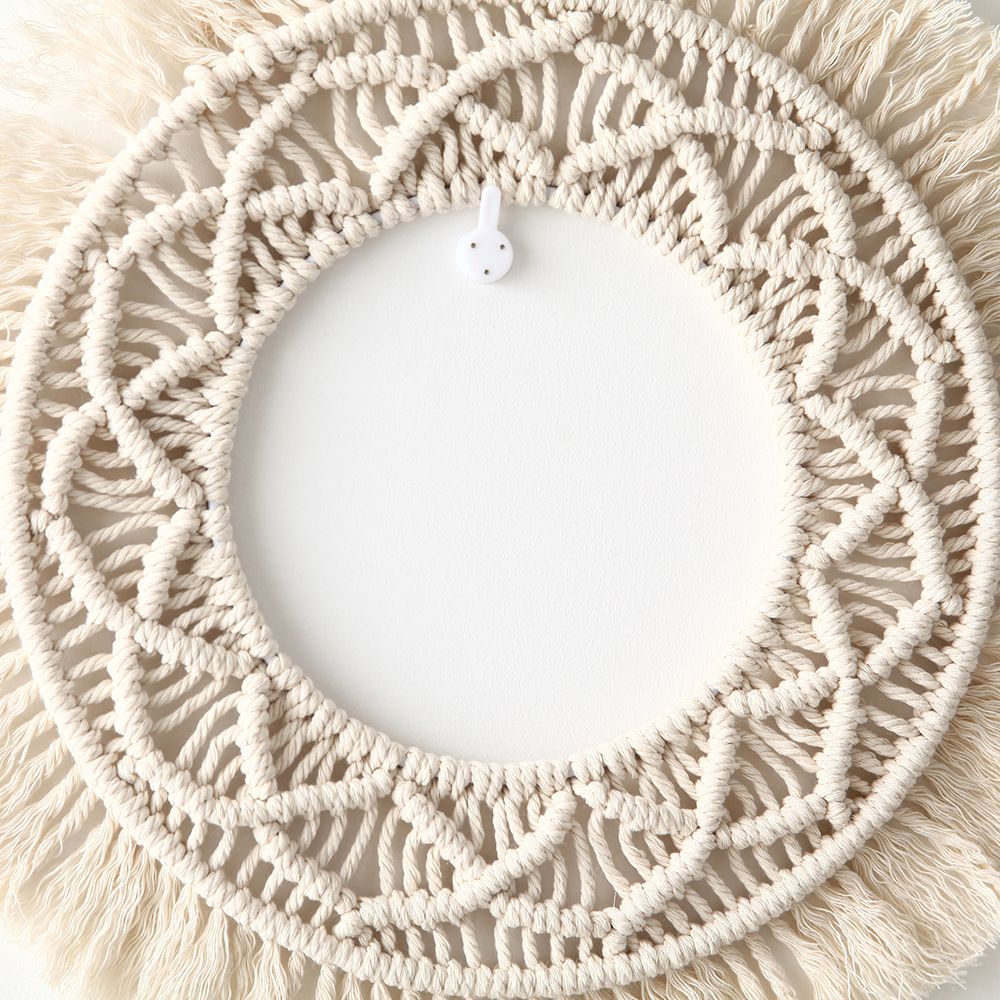 Woven Tapestry,13.3" Wall Hanging Tassel Fringe Round Boho Wall Art Decor view 3