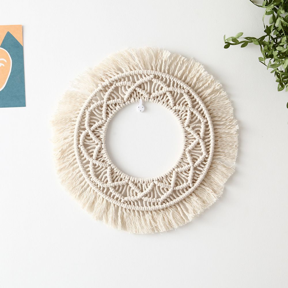 Woven Tapestry,13.3" Wall Hanging Tassel Fringe Round Boho Wall Art Decor view 5
