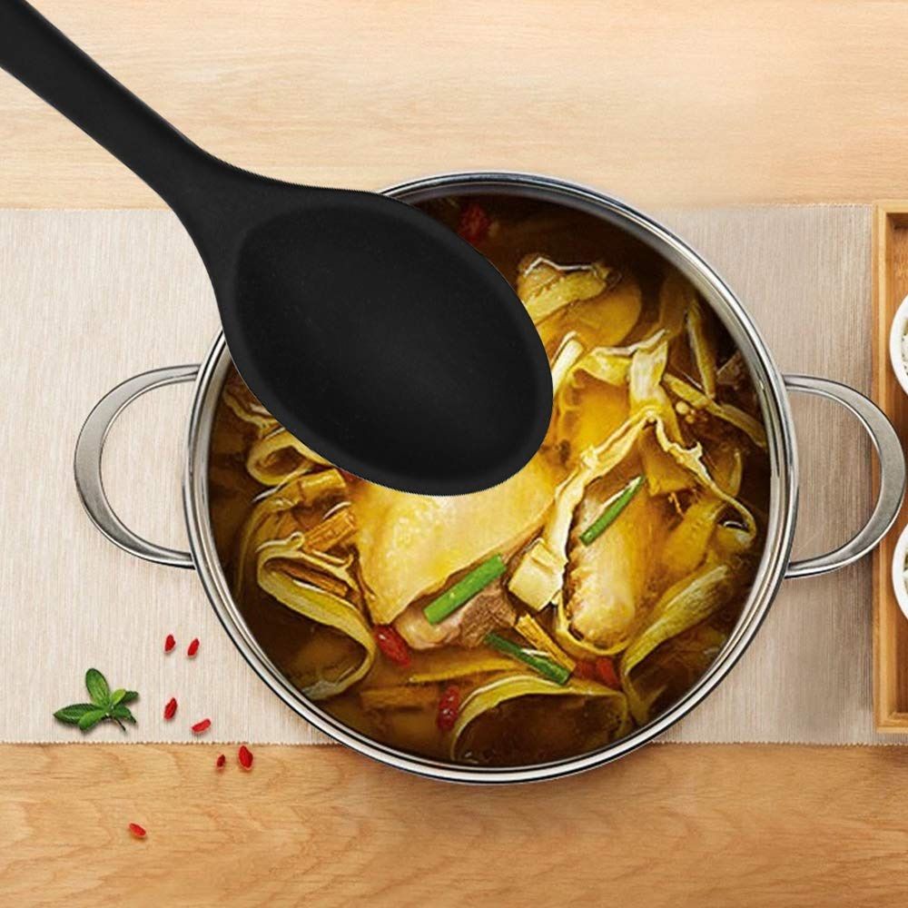 Heat Resistant Silicone Spoons: 10.8in Solid & Slotted Kitchen Cooking Spoon view 3