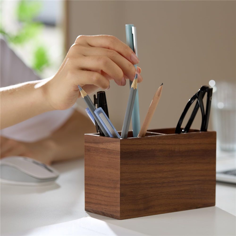 Wooden Pencil Holder (Double Slots)Wooden Kitchen Utensil Holder Organizer for view 2